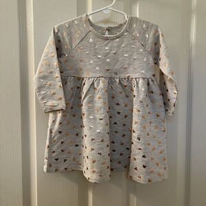 Peek Kids Gold Foil Hearts Long Sleeve Dress Baby Girls Size 12-18 Months NWT